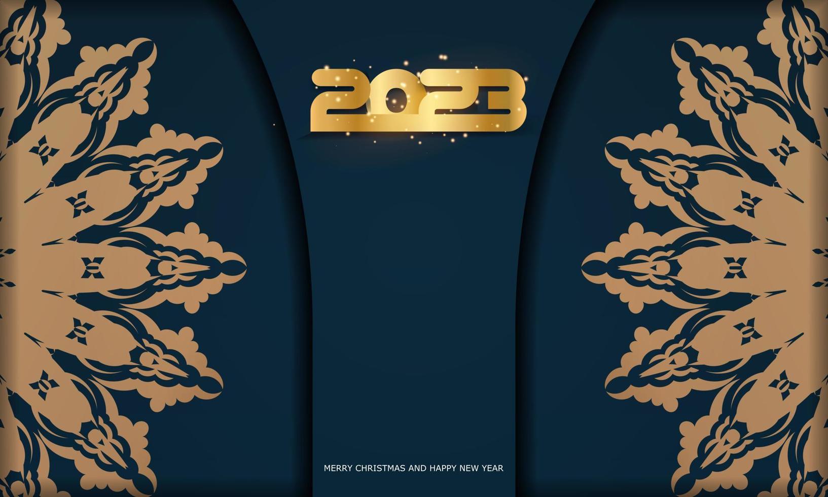 d'oro modello su blu. 2023 contento nuovo anno vacanza striscione. vettore