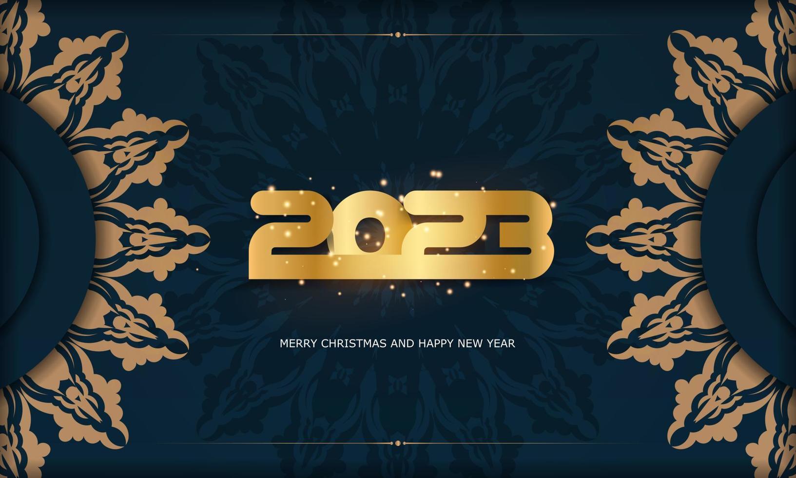 d'oro modello su blu. 2023 contento nuovo anno festivo sfondo. vettore