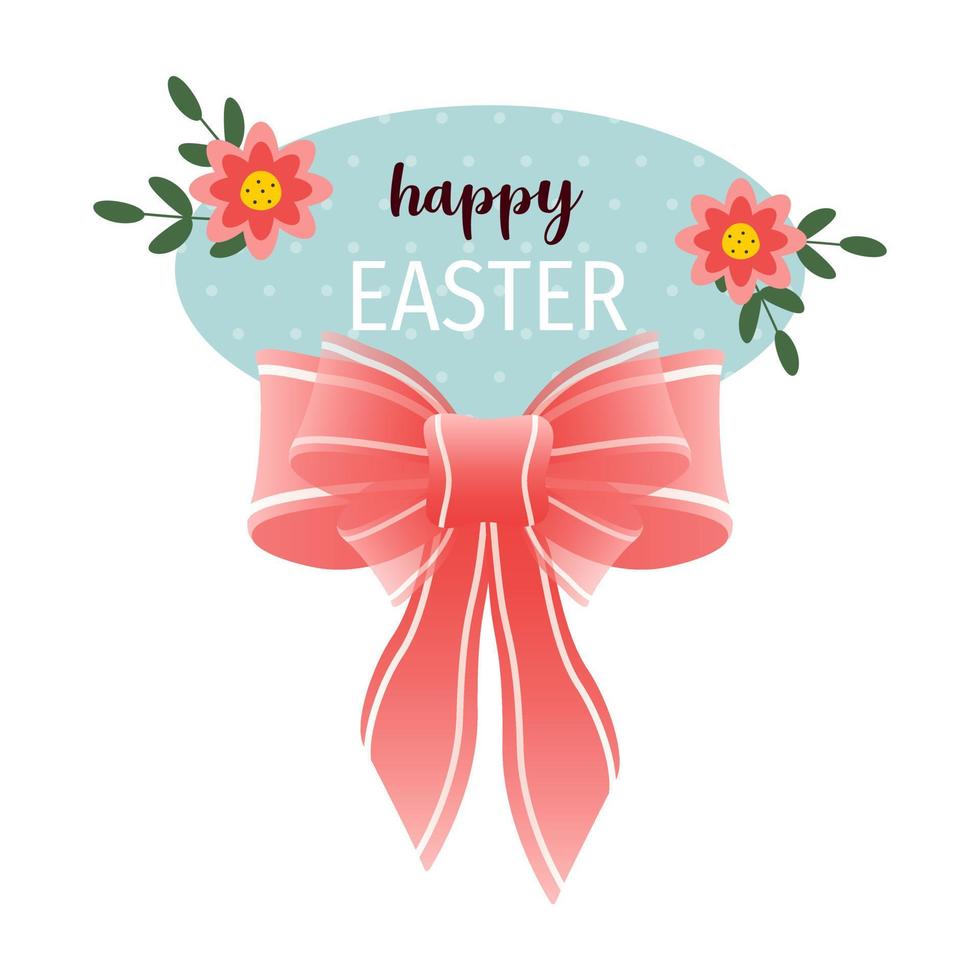 contento Pasqua regalo etichetta e etichetta con carino cartone animato arco e fiore vettore