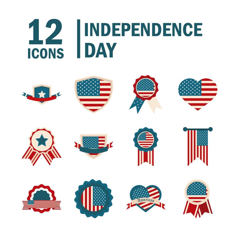 set di icone di colore del giorno dell'indipendenza degli Stati Uniti vettore