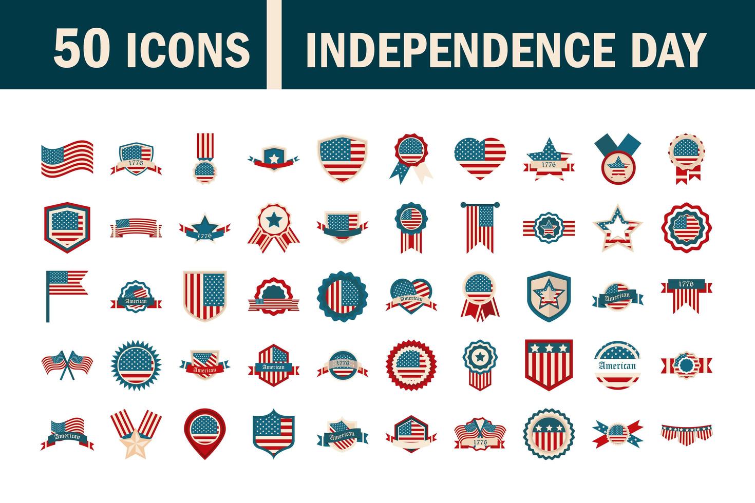 set di icone di colore del giorno dell'indipendenza degli Stati Uniti vettore