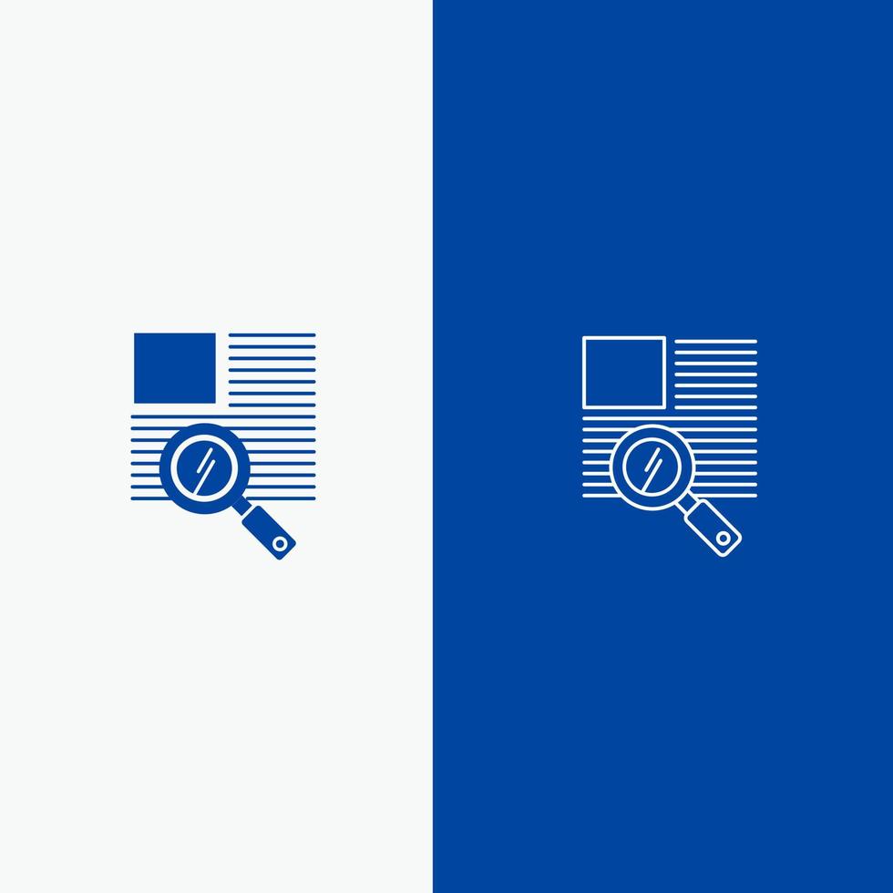 linea testo Ingrandisci lettura linea e glifo solido icona blu bandiera linea e glifo solido icona blu bandiera vettore