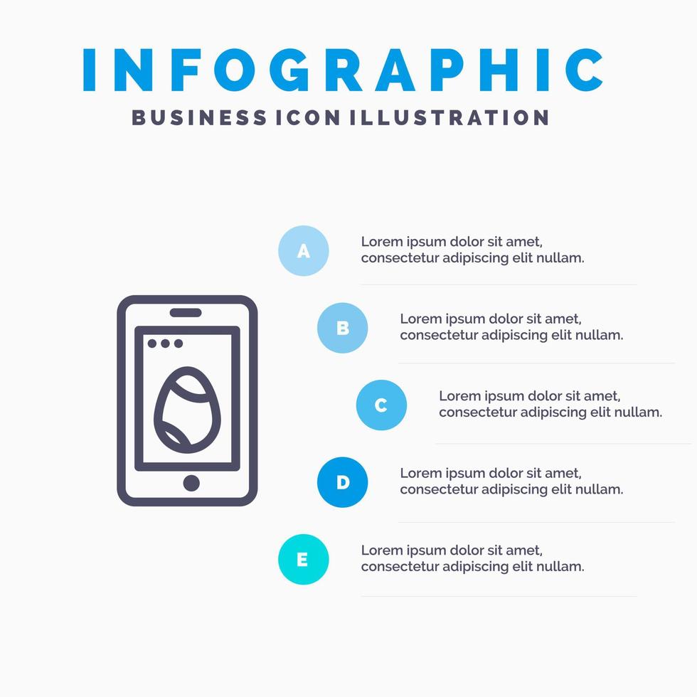 mobile Pasqua cellula uovo linea icona con 5 passaggi presentazione infografica sfondo vettore