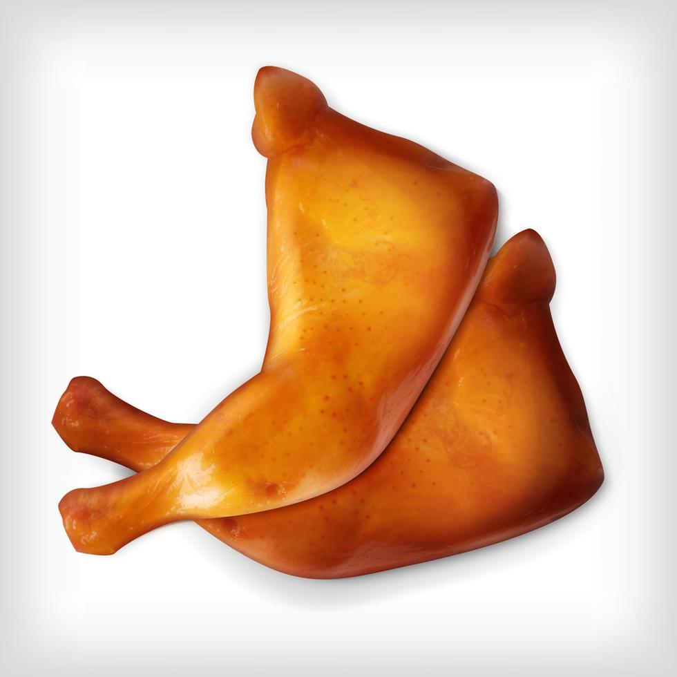 affumicato o fritte pollo gambe, carne piatto realistico 3d vettore illustrazione.