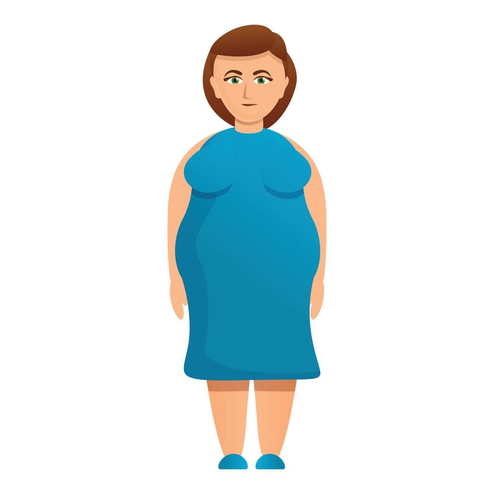 sovrappeso donna nel blu vestito icona, cartone animato stile vettore