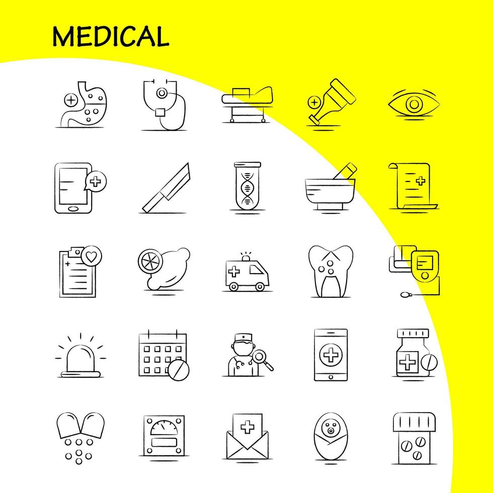 medico mano disegnato icone impostato per infografica mobile uxui kit e Stampa design includere medico foglia pianta medicina occhio palla occhio medico collezione moderno Infografica logo e pittogramma vettore