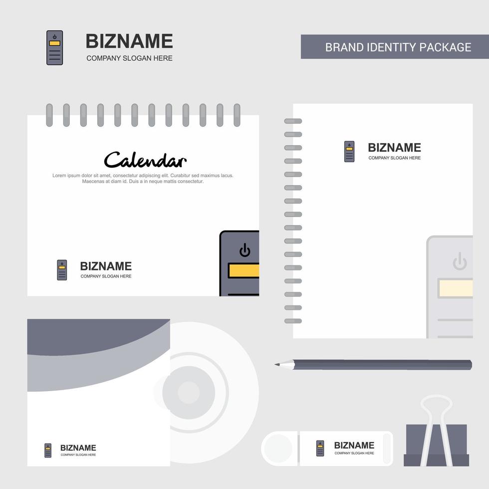 processore logo calendario modello CD copertina diario e USB marca stazionario pacchetto design vettore modello