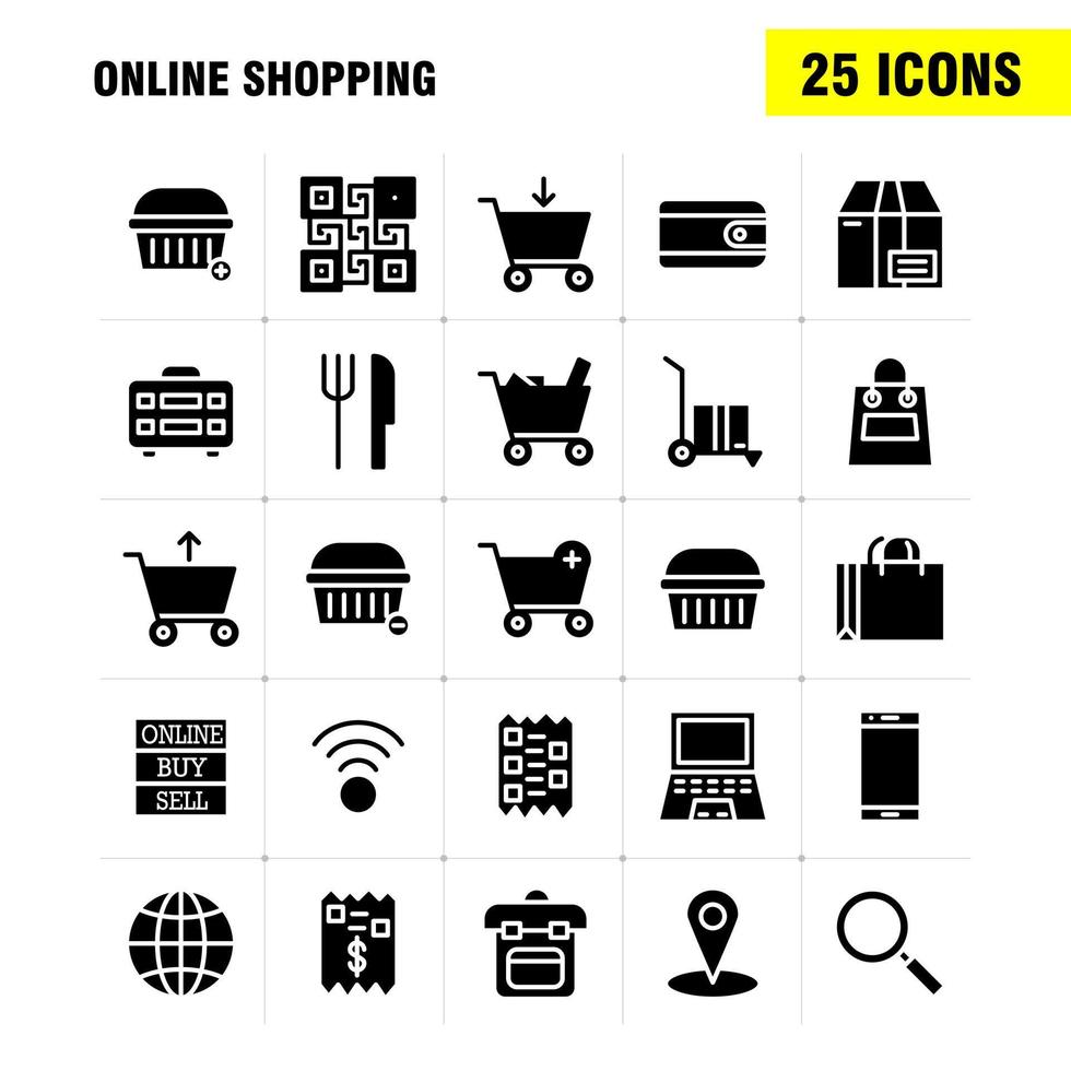 shopping solido glifo icona imballare per progettisti e sviluppatori icone di acquistare in linea vendita vendere shopping Borsa shopping lato vettore
