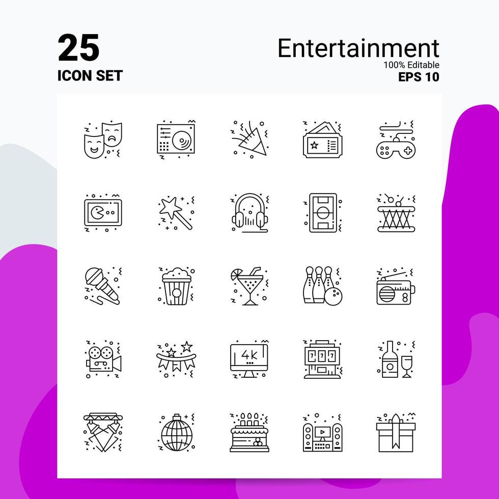 25 divertimento icona impostato 100 modificabile eps 10 File attività commerciale logo concetto idee linea icona design vettore