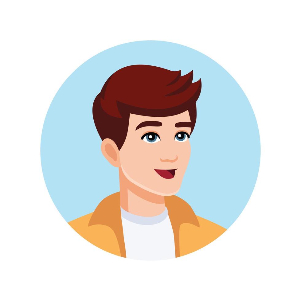 avatar, ritratto di un' giovane caucasico ragazzo, uomo nel il giro blu telaio. vettore illustrazione nel cartone animato piatto stile