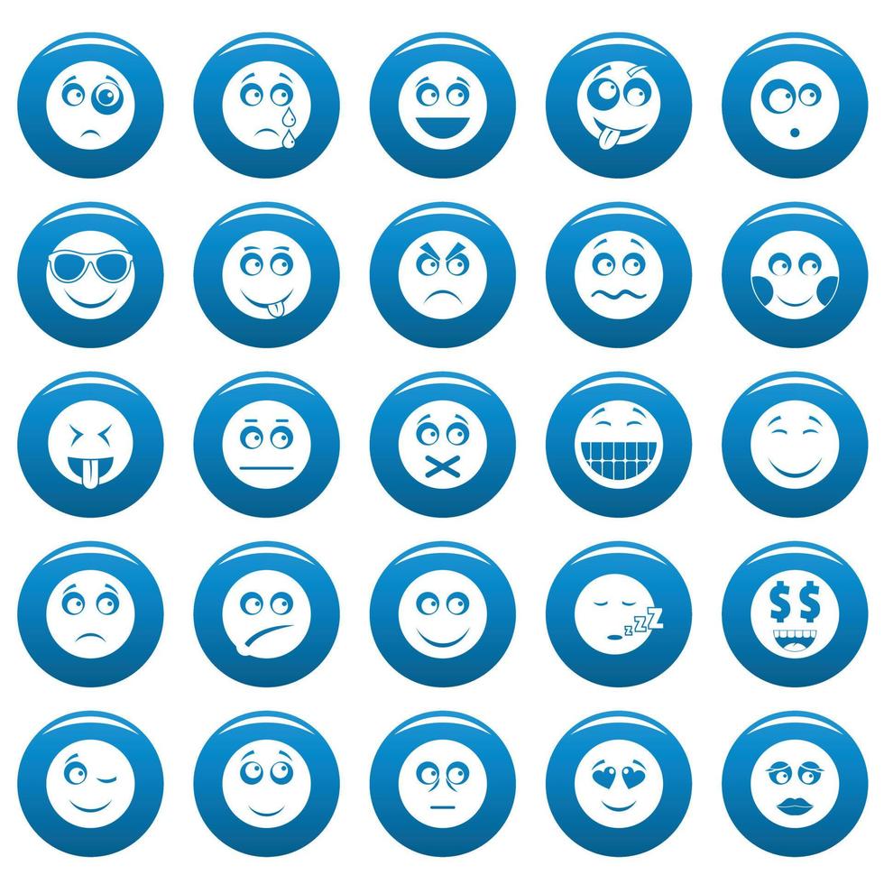Sorridi vettore icona impostato blu, semplice stile