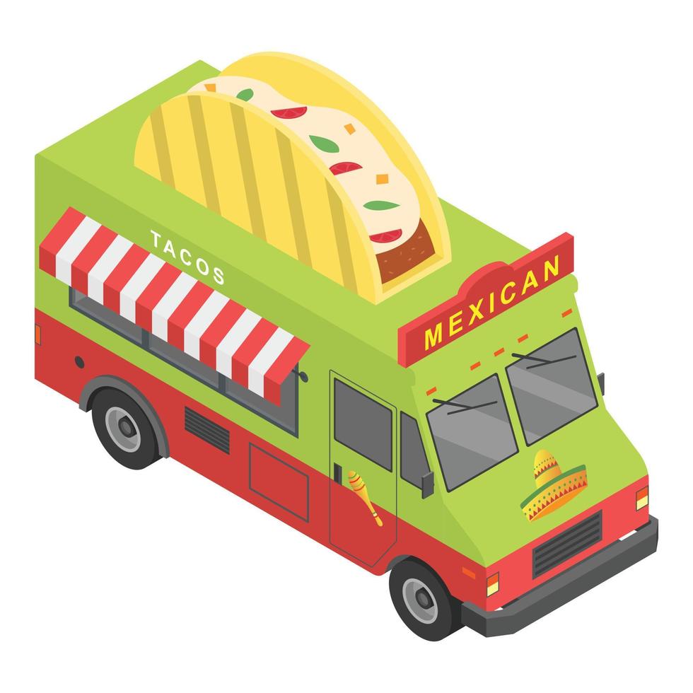 messicano cibo camion icona, isometrico stile vettore