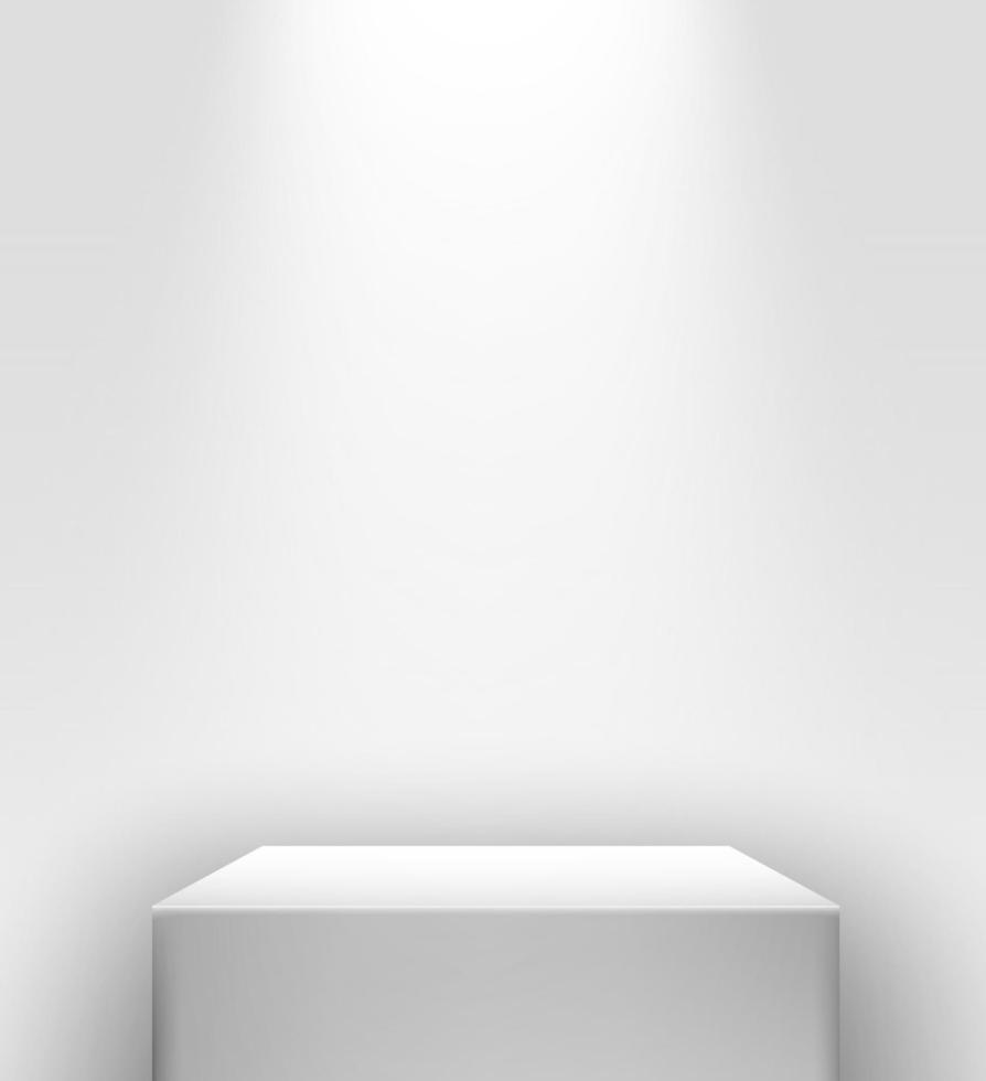 vettore 3d realistico bianca presentazione In piedi con individuare leggero nel davanti di un' bianca parete.