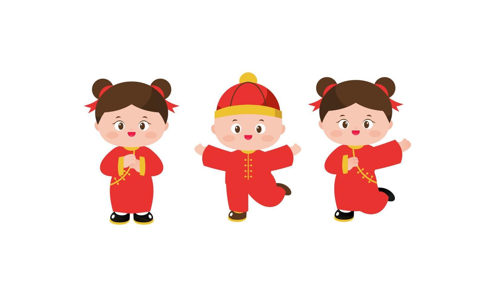 contento Cinese nuovo anno carta con un' ragazzo indossare Cinese tradizionale costumi vettore