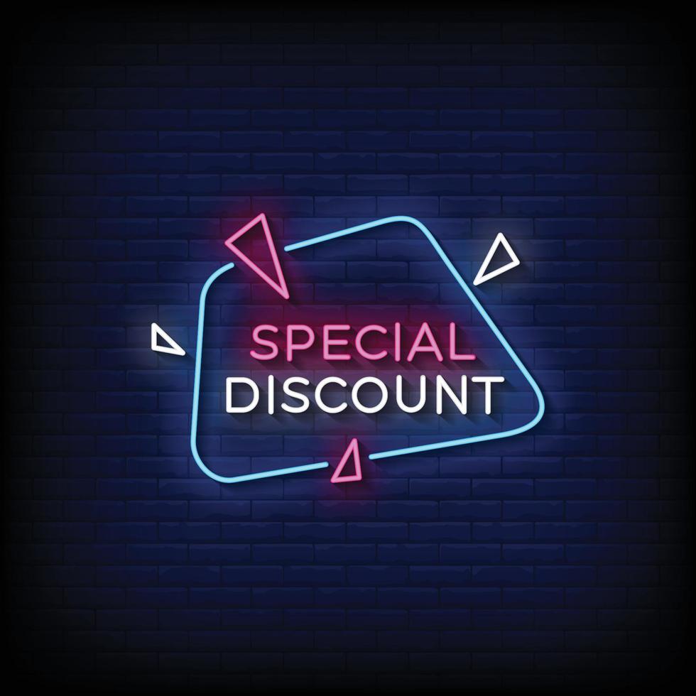 neon cartello speciale sconto con mattone parete sfondo vettore