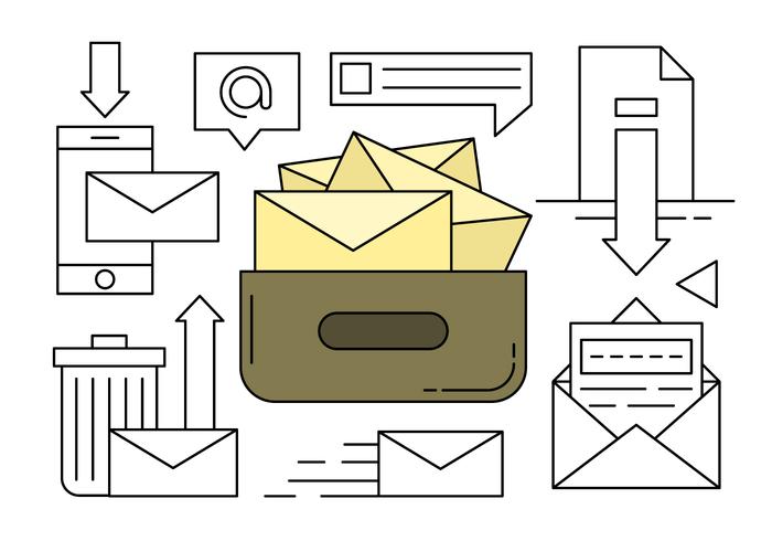 Collezione lineare di icone di posta e messaggi vettore