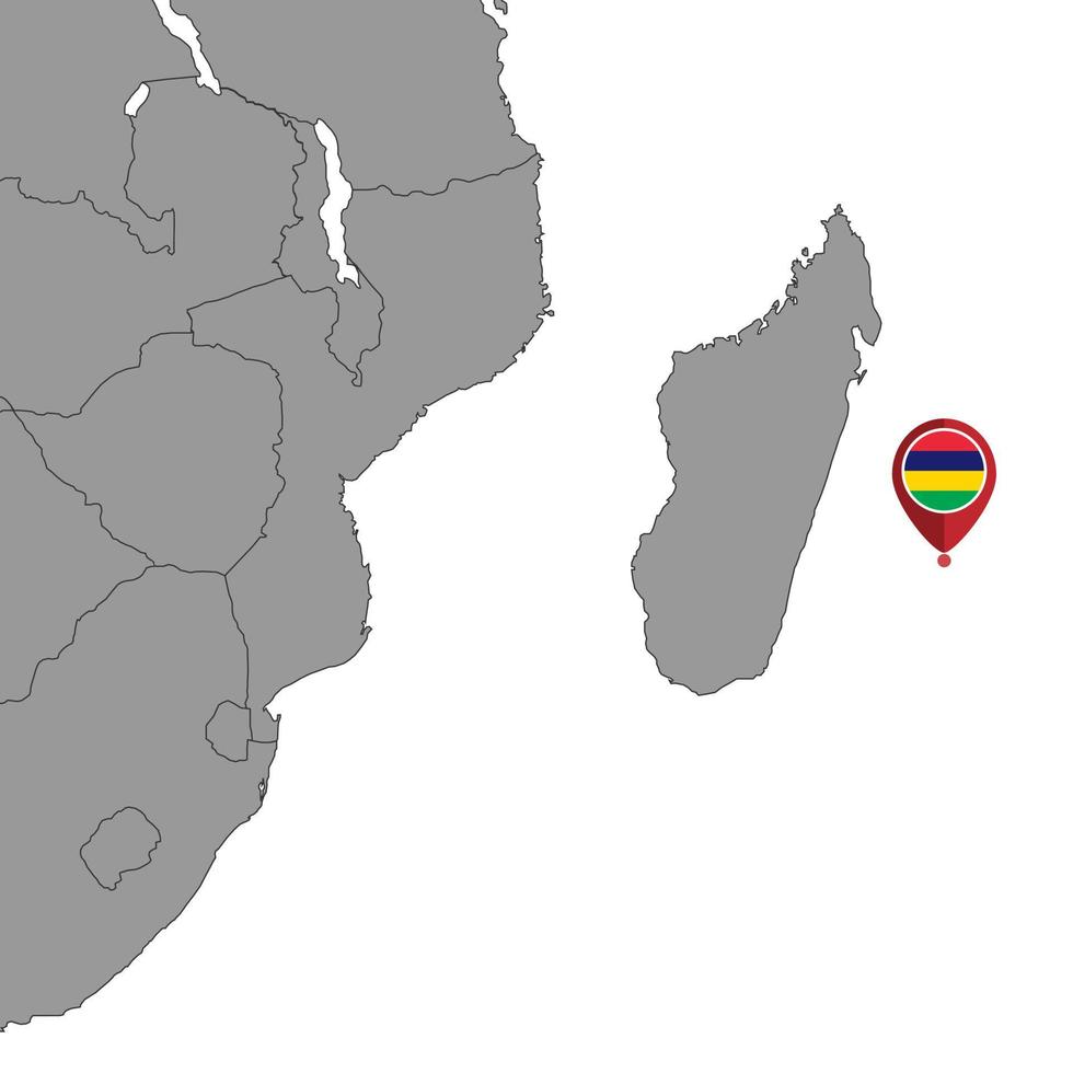 mappa pin con bandiera mauritius sulla mappa del mondo. illustrazione vettoriale. vettore