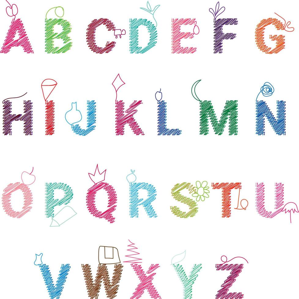 colorato multistrato scarabocchiare alfabeto capitale lettera vettore