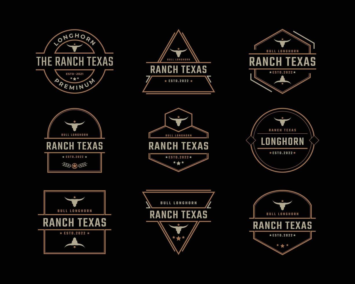 Vintage ▾ retrò distintivo emblema Texas Longhorn, nazione occidentale Toro bestiame logo design lineare stile vettore