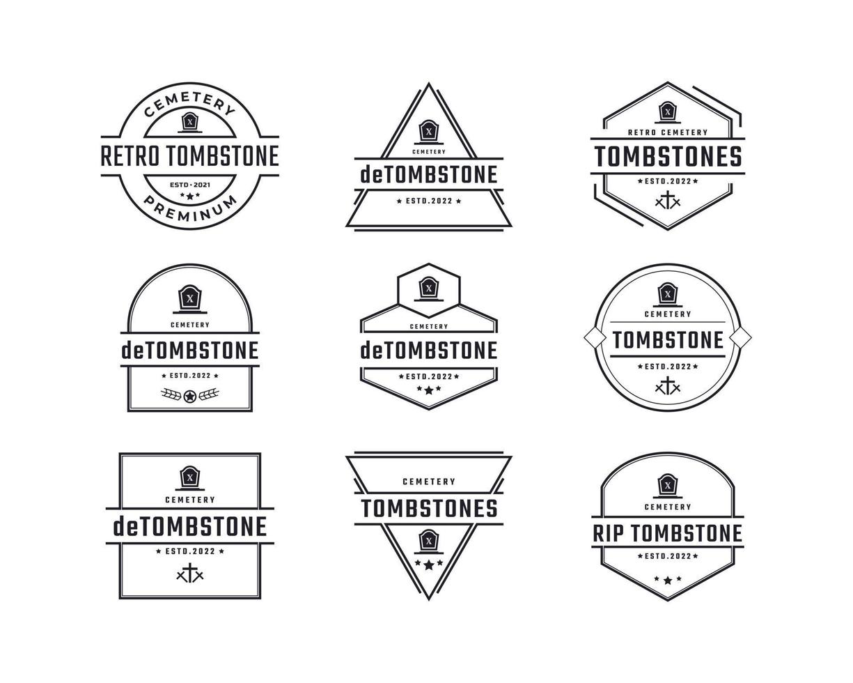 Vintage ▾ retrò distintivo emblema lapide tomba cimitero logo design lineare stile vettore