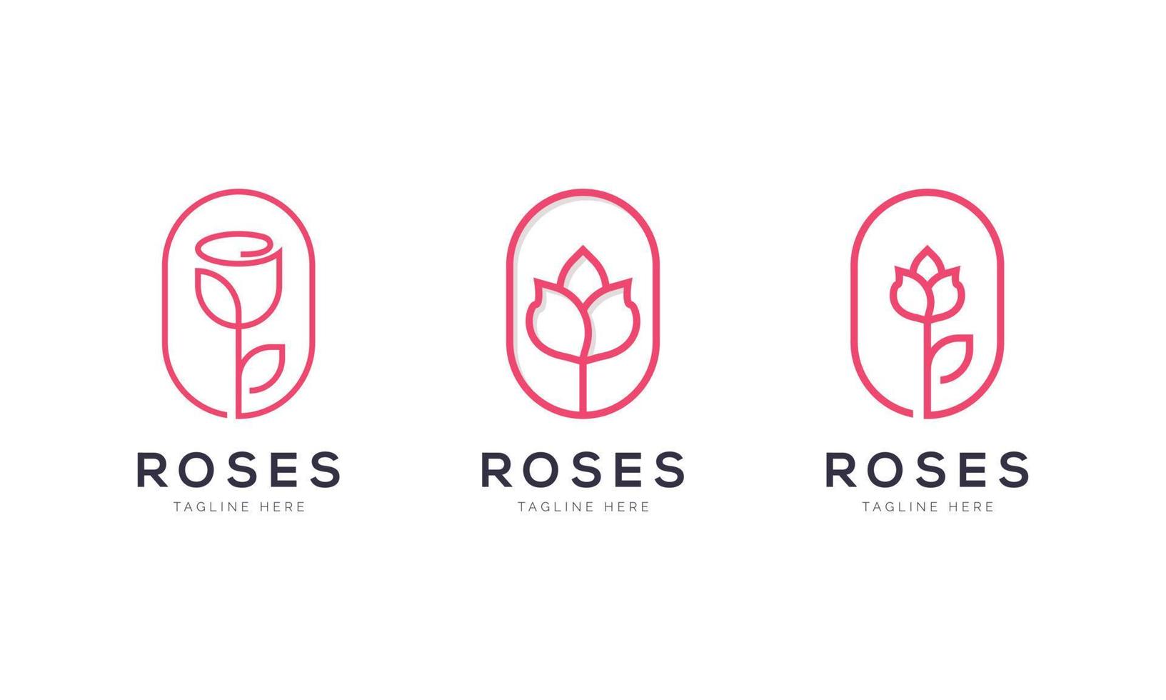 impostato di bellezza rosa fiore nel linea arte stile logo design per moda, cosmetici, salone, terme, e benessere vettore