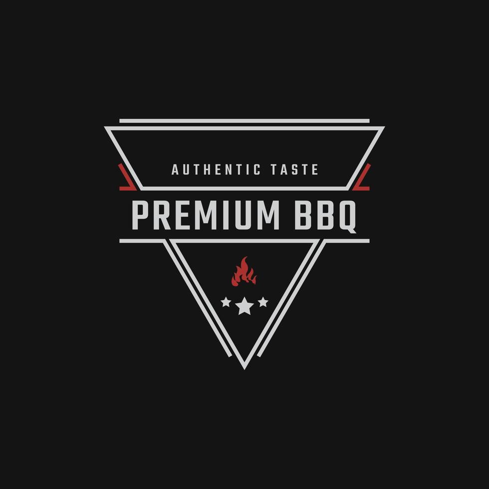 Vintage ▾ retrò distintivo emblema rustico francobollo con fuoco fiamma per tradizionale bbq barbecue logo design lineare stile vettore