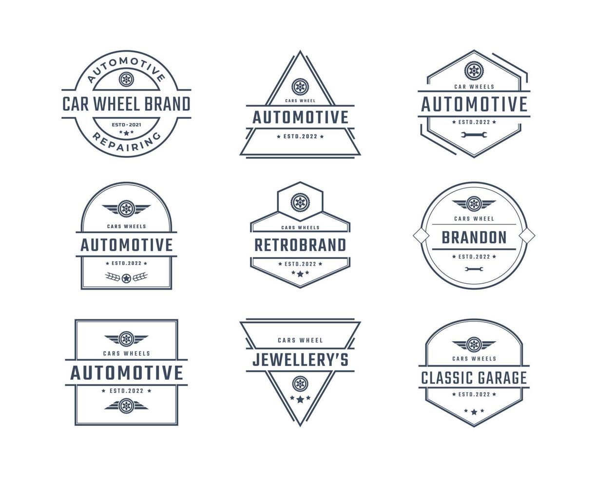 Vintage ▾ retrò distintivo emblema logotipo auto ruota logo con pneumatico silhouette design lineare stile vettore