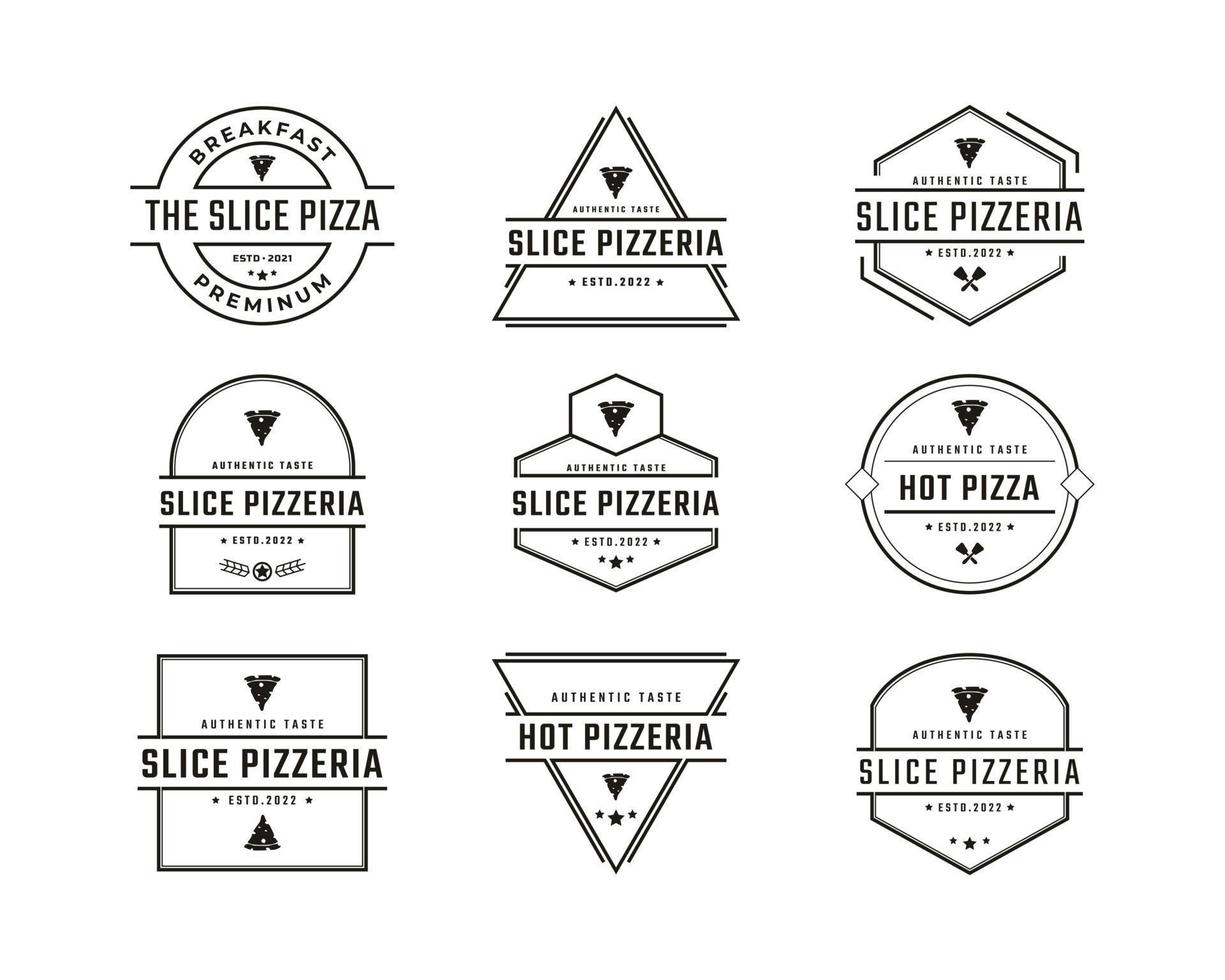 Vintage ▾ retrò distintivo emblema Pizza fetta, pizzeria ristorante bar bistro logo design lineare stile vettore