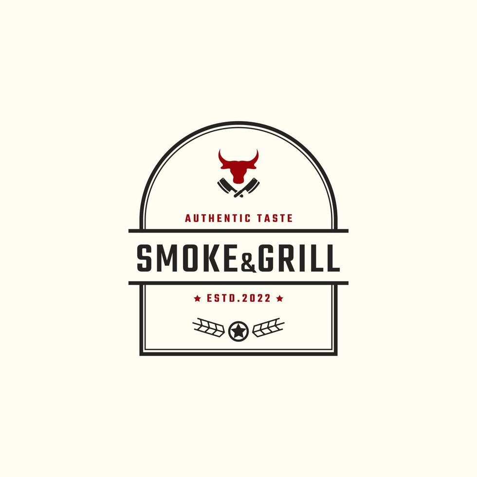 Vintage ▾ retrò distintivo emblema rustico bbq griglia barbecue, barbeque etichetta francobollo logo design lineare stile vettore