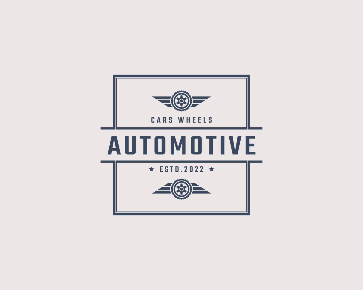 Vintage ▾ retrò distintivo emblema logotipo auto ruota logo con pneumatico silhouette design lineare stile vettore
