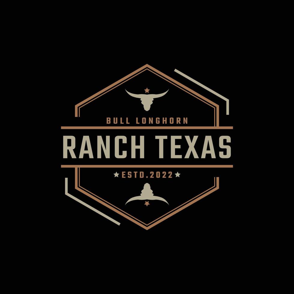 Vintage ▾ retrò distintivo emblema Texas Longhorn, nazione occidentale Toro bestiame logo design lineare stile vettore
