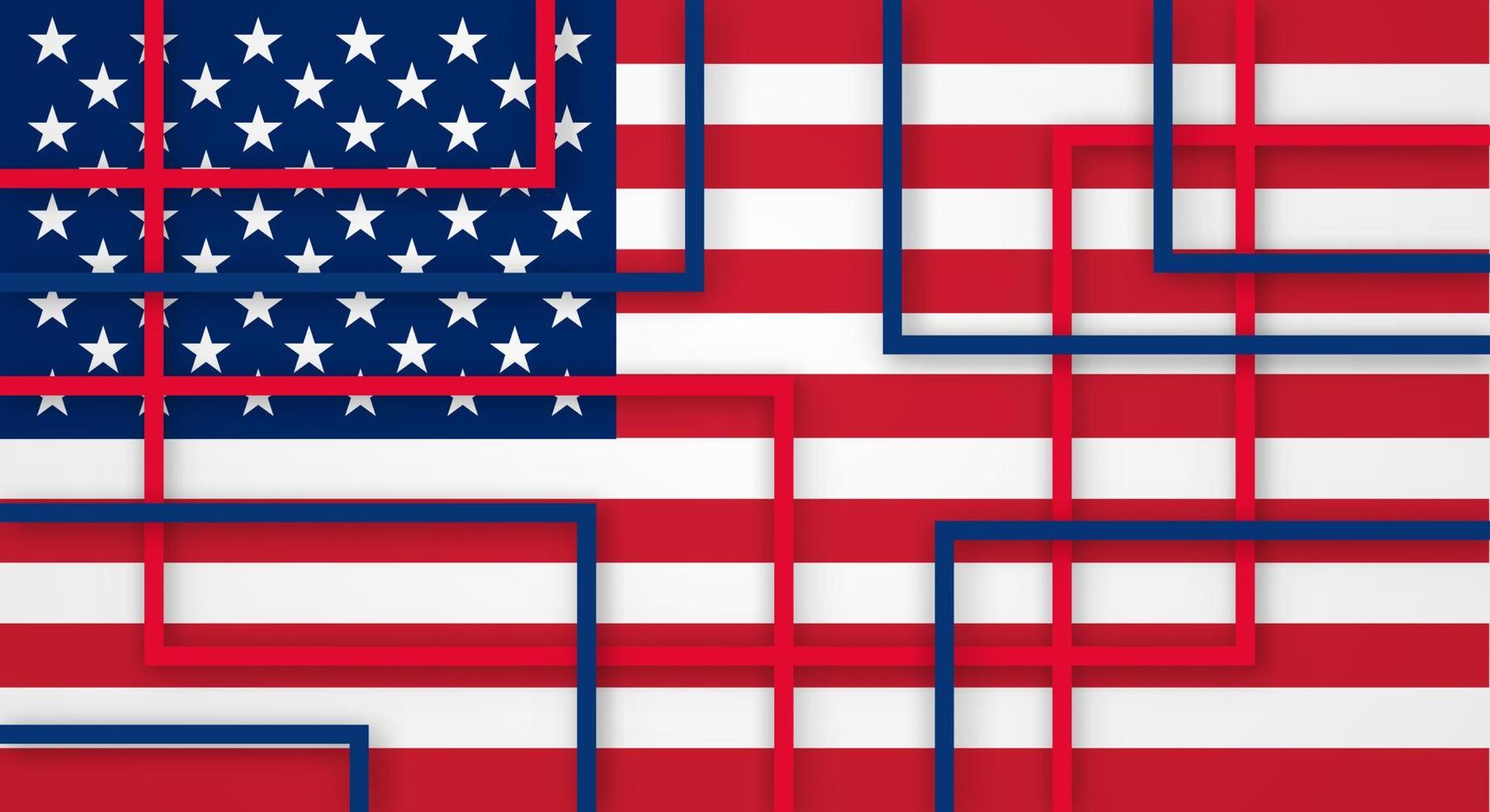 astratto geometrico piazza strisce Linee papercut sfondo con bandiera di unito stati vettore