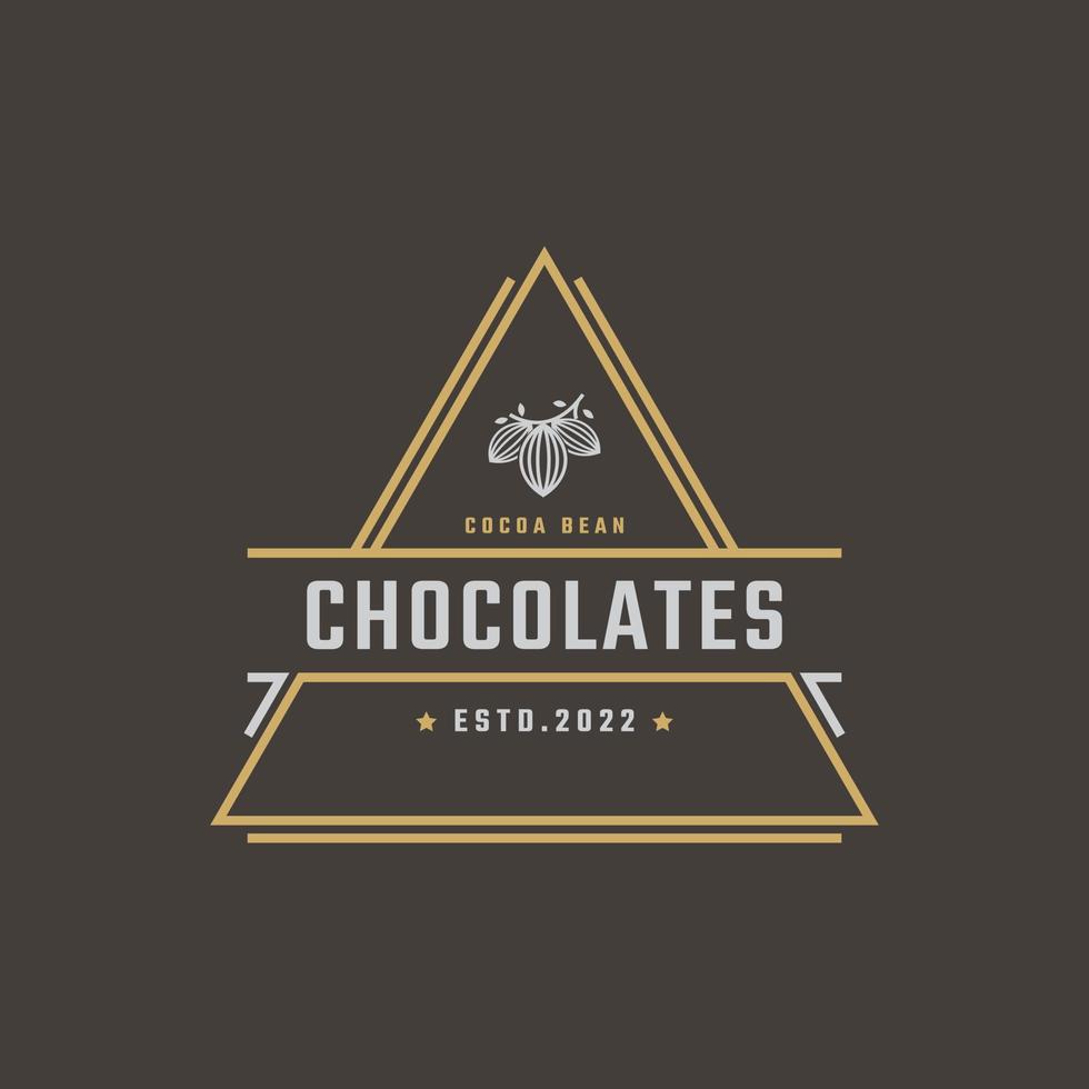 Vintage ▾ retrò distintivo emblema cioccolato con cacao fagiolo logo design lineare stile vettore