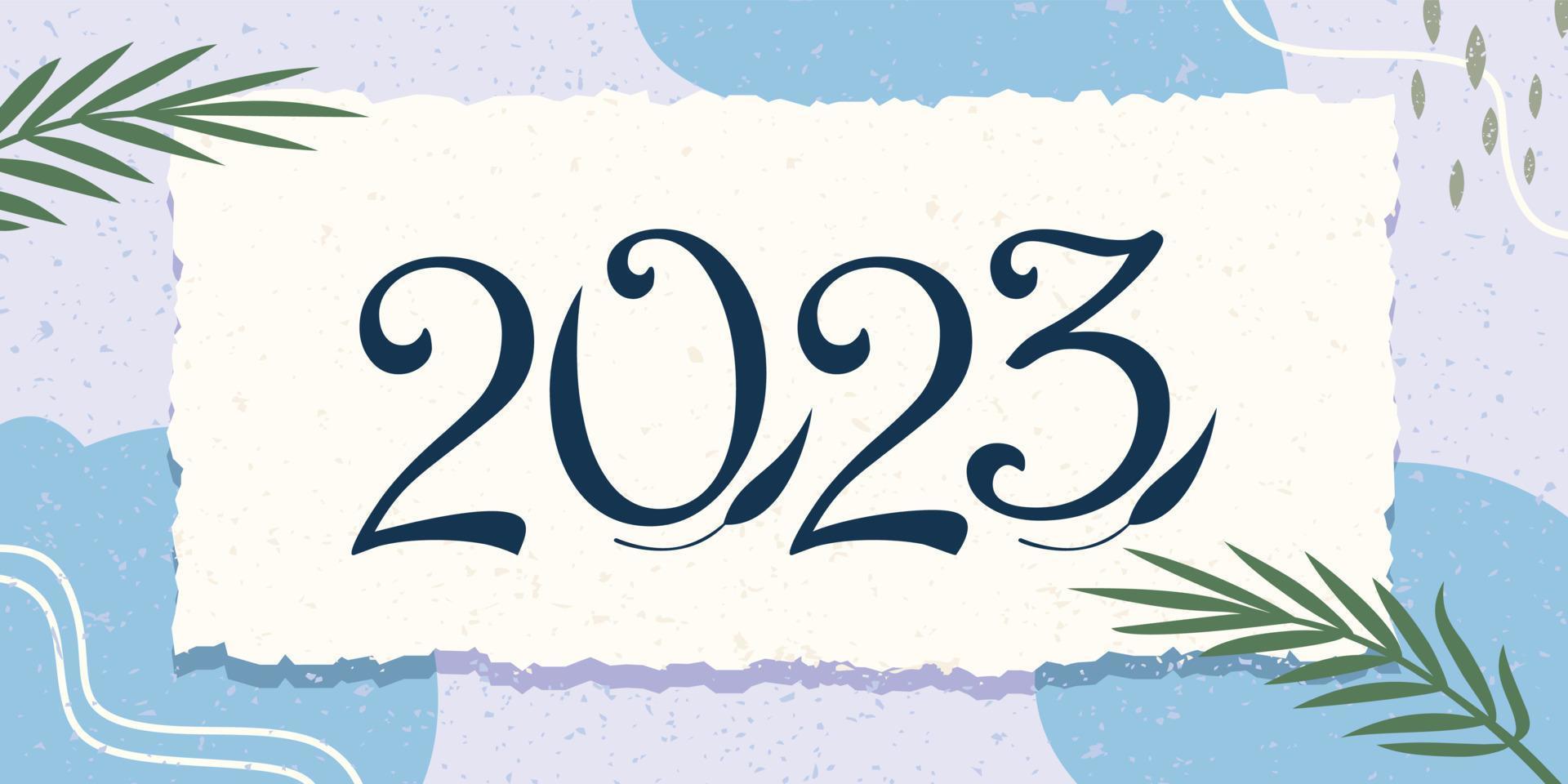 contento nuovo anno 2023 su carta estetico bellezza Memphis sfondo vettore