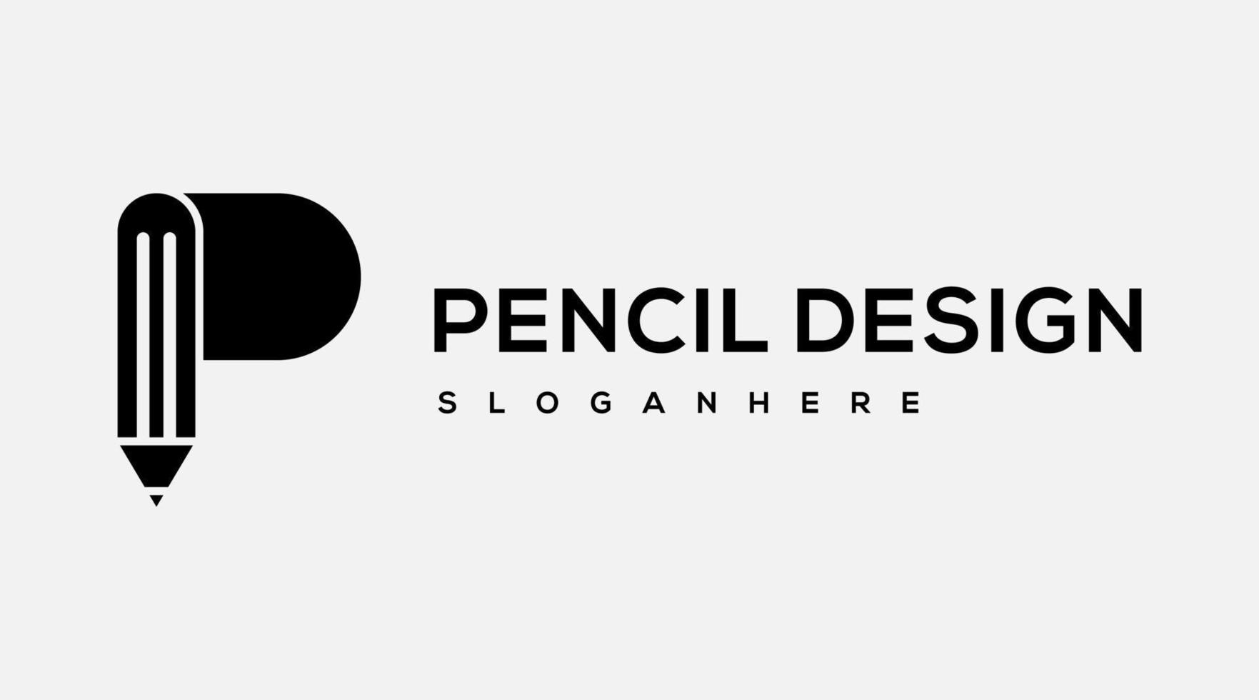 lettera iniziale p con elemento del modello icona del design del logo della matita vettore