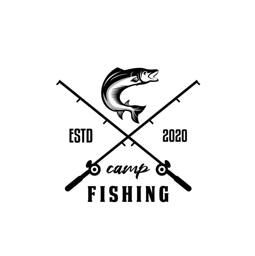 illustrazione del modello di progettazione del logo di pesca. logo di pesca sportiva vettore