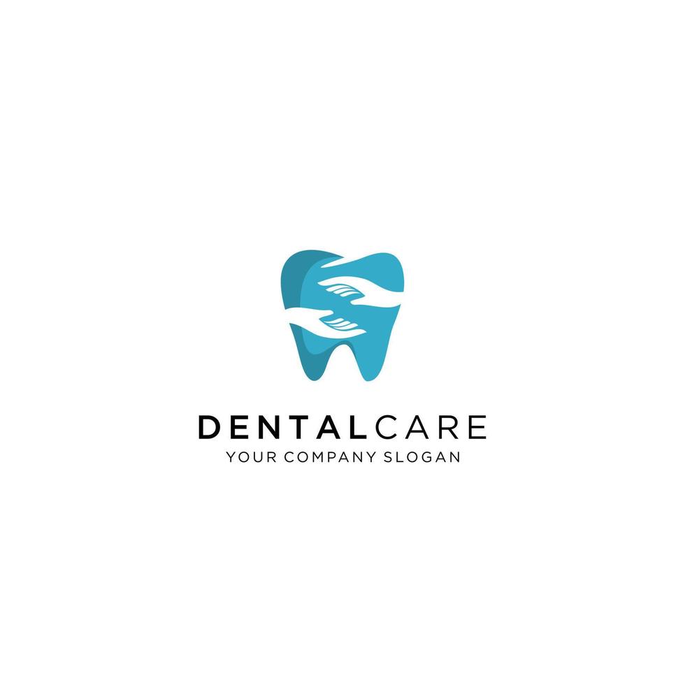 dentale cura logo a partire dal astratto forma dente e abbraccio mano. cartello simbolo per dentista clinica cura e Ospedale. vettore