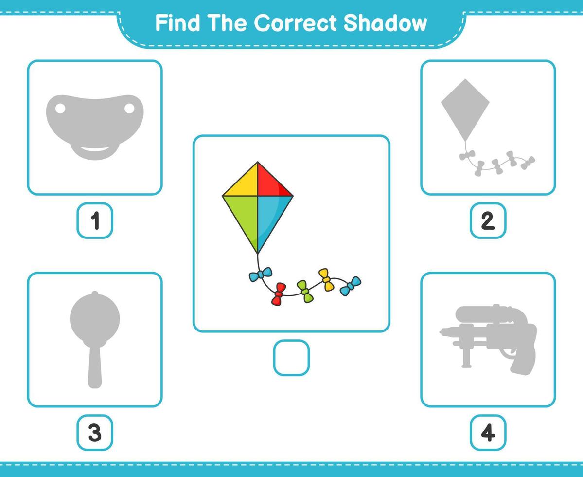 trova il corretta ombra. trova e incontro il corretta ombra di aquilone. educativo bambini gioco, stampabile foglio di lavoro, vettore illustrazione