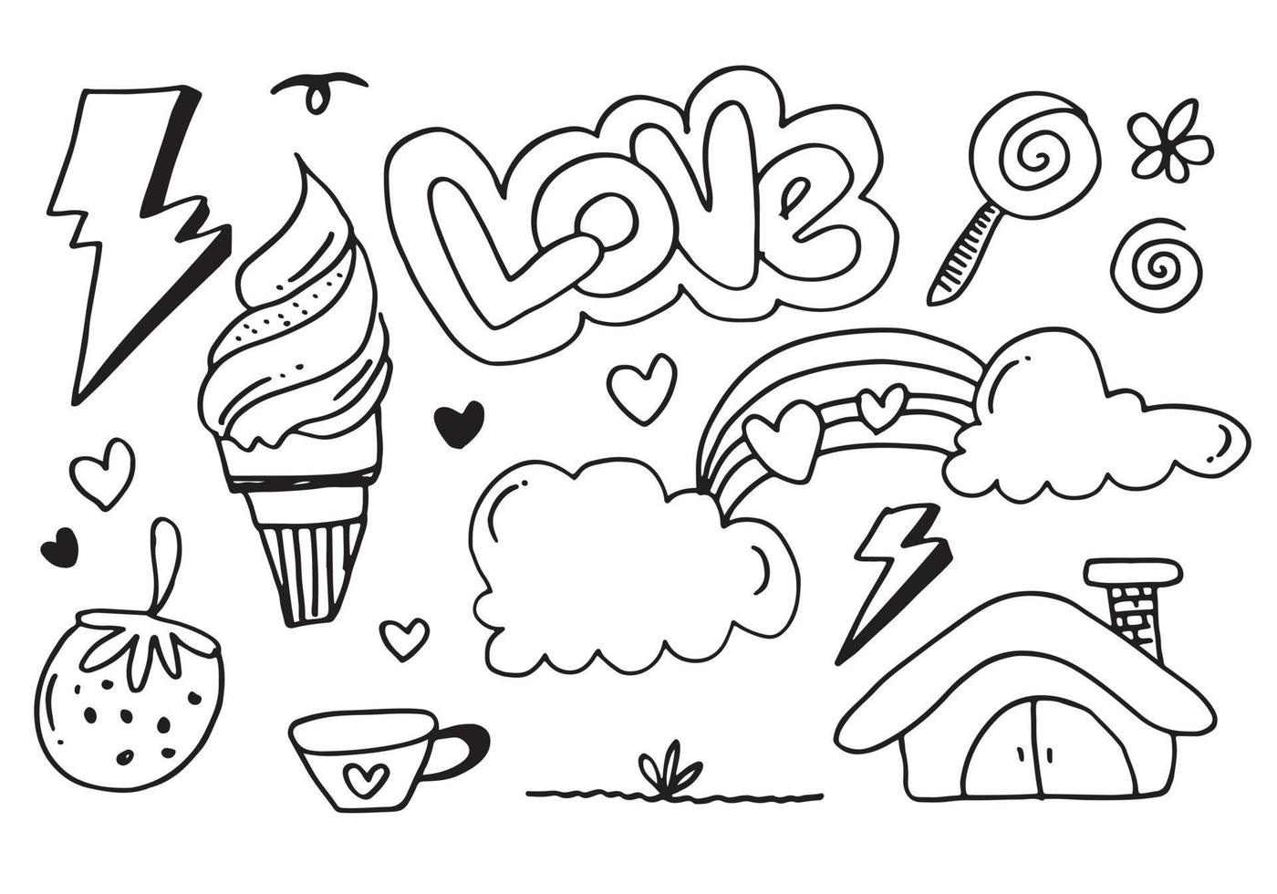 set di doodle carino su sfondo bianco. bambini doodle.illustrazione vettoriale. vettore