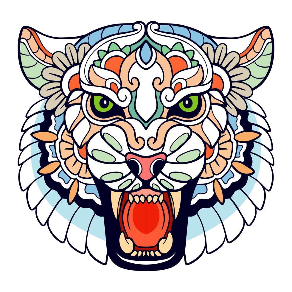 colorato tigre testa mandala arti isolato su bianca sfondo vettore