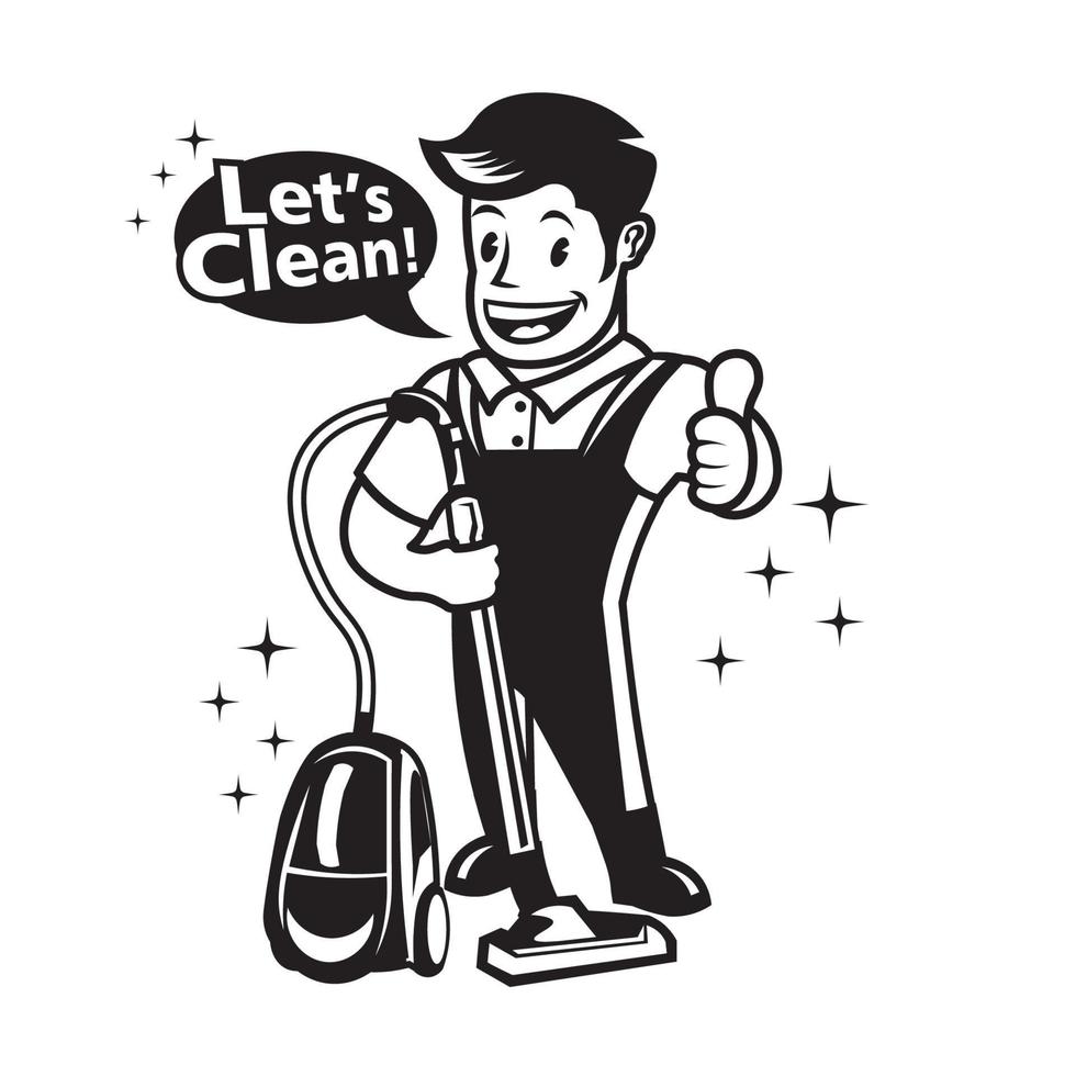 pulizia servizio lavoratore personaggio portafortuna nel retrò stile, bene per pulizia servizio attività commerciale logo vettore