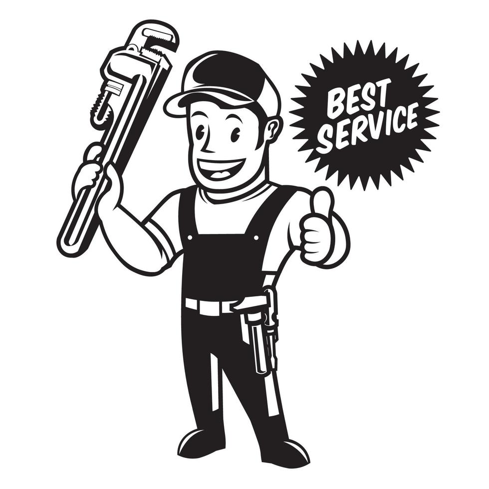 piombatura uomo vettore illustrazione logo portafortuna personaggio nel retrò cartone animato stile, Perfetto per piombatura servizio azienda logo