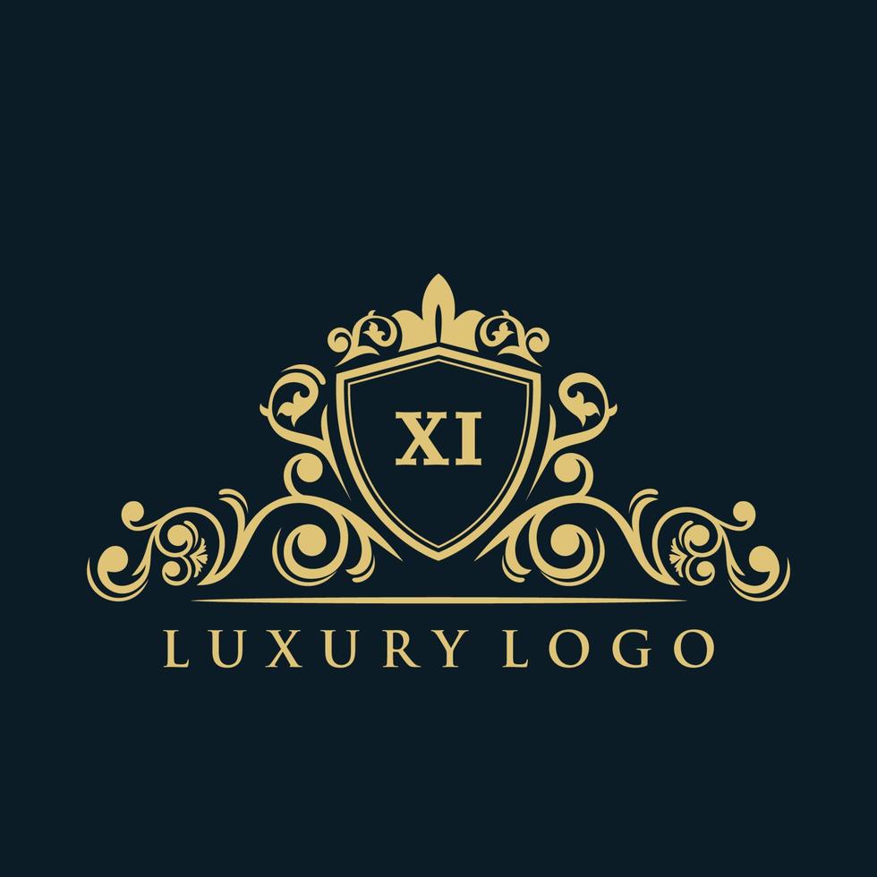 lettera xi logo con lusso oro scudo. eleganza logo vettore modello.