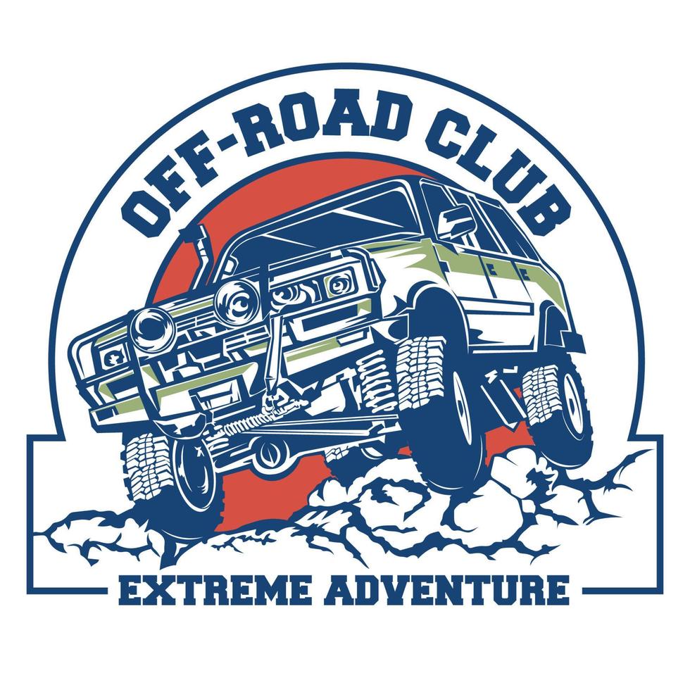 illustrazione vettoriale di avventura fuoristrada in colore vintage, perfetta per il club fuoristrada e il logo dell'evento, anche il design della maglietta