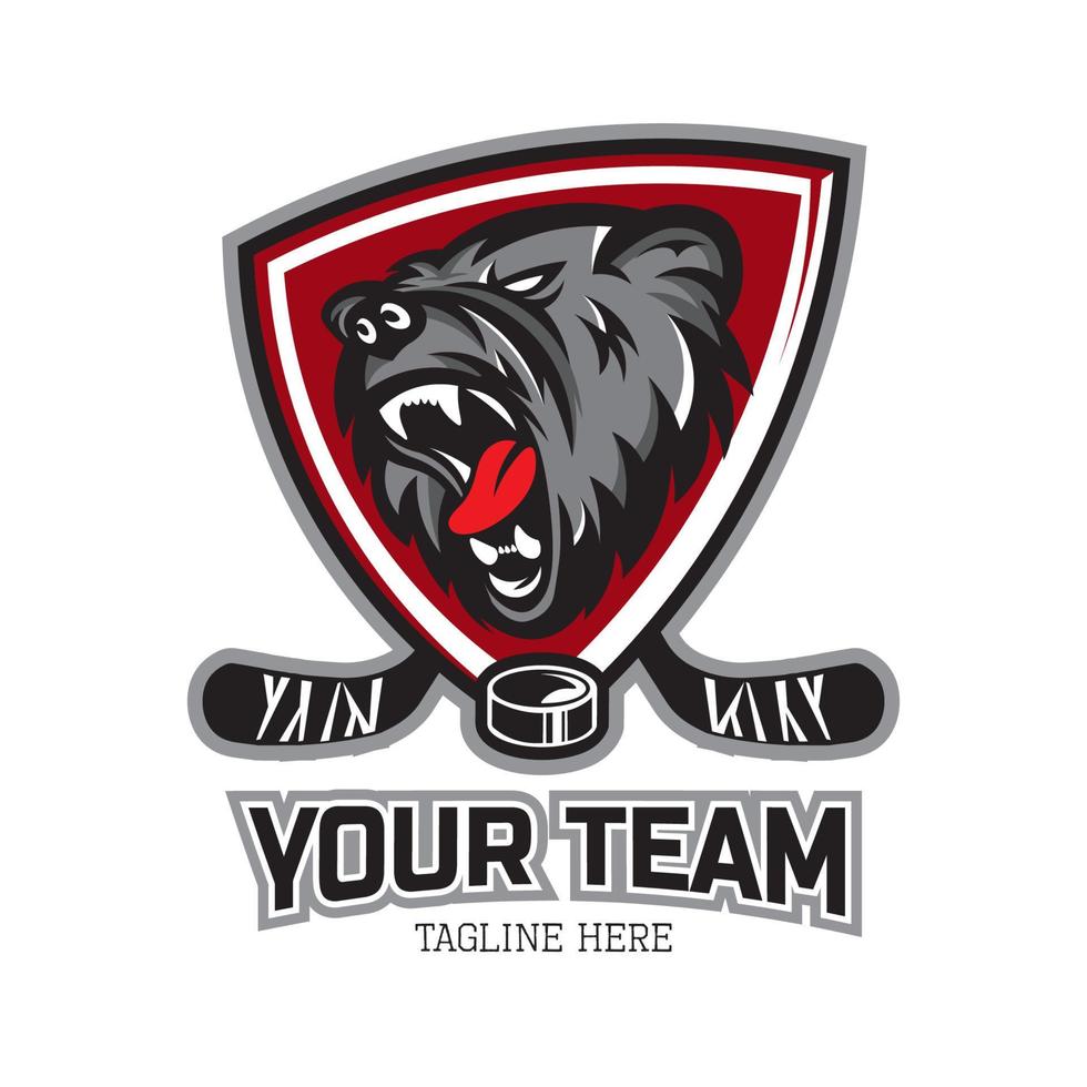 hockey squadra portafortuna logo con orso testa vettore illustrazione, bene per distintivo, toppa, maglia, uniforme squadra hockey squadra logo