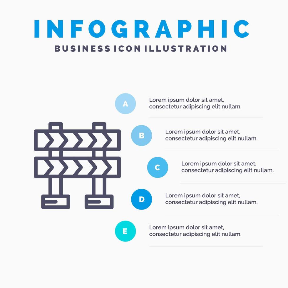 barricata barriera costruzione linea icona con 5 passaggi presentazione infografica sfondo vettore