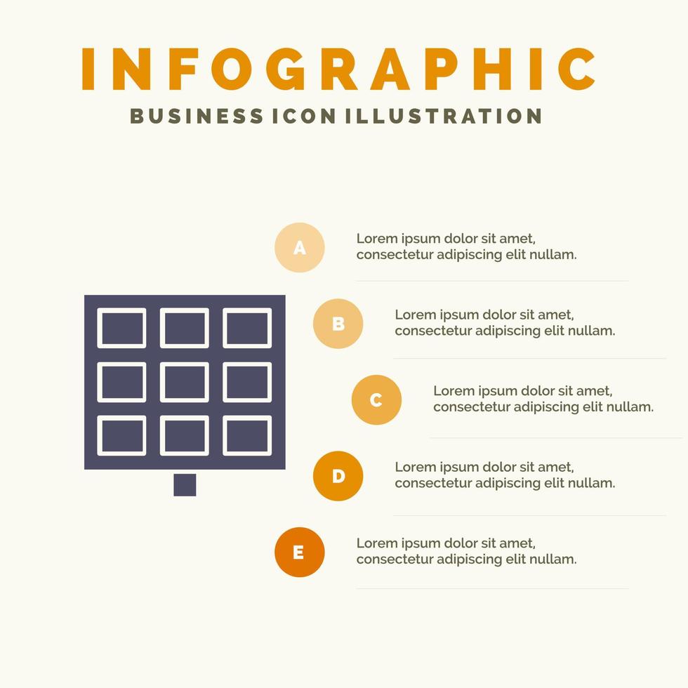 pannello solare costruzione solido icona infografica 5 passaggi presentazione sfondo vettore