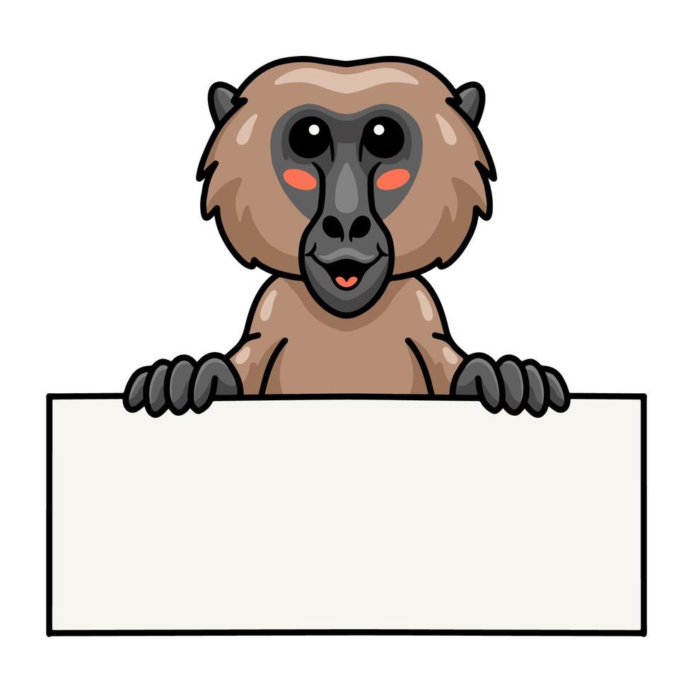 carino poco babbuino scimmia cartone animato con vuoto cartello vettore