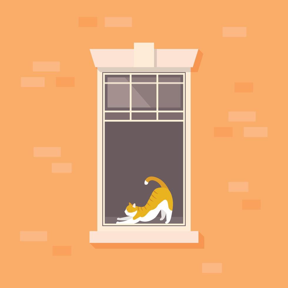 appartamento finestra con pigro gatto vettore