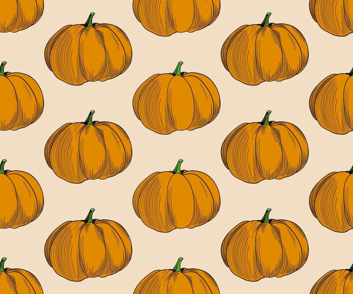 zucca modello vettore su beige sfondo. di moda autunno colori nel zucca senza soluzione di continuità illustrazione. eps 10 vettore.